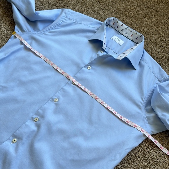 Eton Sailboat Detail Blue Button Down Dress Shirt - Picture 8 of 9